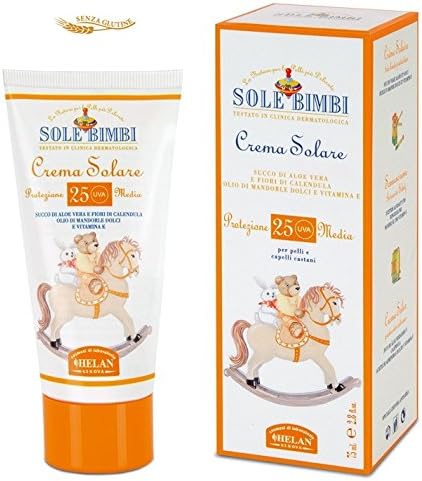 Sole Bimbi SPF 25 Sun Cream Baby &amp; Childrens, Medium Natural Protection UVB UVA, Water Resistant Vegan Friendly 75ml