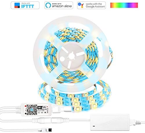 Alexa Led Strip, AEGOOL WIFI Wireless Smart Phone Remote Music Controlled Rope Lighting Kit, 16.4ft 300LEDs 5050 RGB+ Warm White Dimmable Waterproof Color Changing Lighting via Alexa IFTTT Google Home IOS [Energy Class A++]