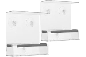 E-KNOW Mangiatoia per uccelli da finestra, confezione da 2, per esterni, mangiatoia per uccelli da finestra con forti ventose e vassoio rimovibile con fori di scarico. Mangiatoia per uccelli selvatici,