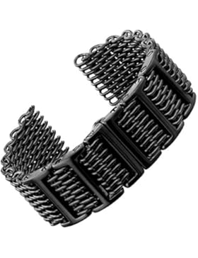 Geckota® Hai Maschen – Milanaise Maschen Uhrenarmband aus Edelstahl mit Butterfly-Schließe, Schwarz, 22mm