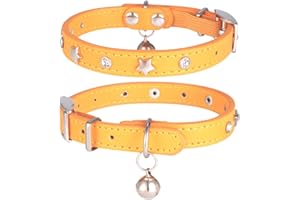 DAIHAQIKO Collare per Gatti in Pelle con Cinturino Elastico Collari per Gattini Maschi e Femmine con Borchie a Campana e Luna con Fibbia Sicuro e Regolabile per Gattino Piccoli e Grandi di Taglia