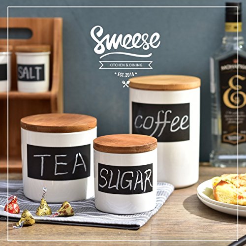 Sweese 3501 Vorratsdose aus Keramik, 3er Set, mit Bambusdeckel, Luftdichter Vorratsbehälter, Memo für Kreidebeschriftung - 2