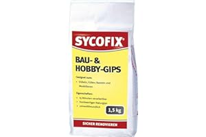 ‎SYCOFIX SYCOFIX Bau- & Hobby-Gips zum Einsetzen von Dübeln, Füllen von Löchern, Basteln und Modellieren, ideal zum Fixieren und Verspachteln von Kabeln und Unterdosen bei Elektroinstallationen 1,5kg