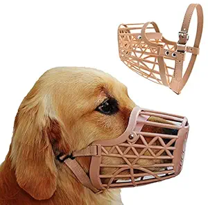RvPaws Adjustable Pet Safety Strap Plastic Muzzle/Mouth Cover for Anti Biting Dog, Muzzle Cum Mouth Cover/Basket Cage Collar for Dog (Large)