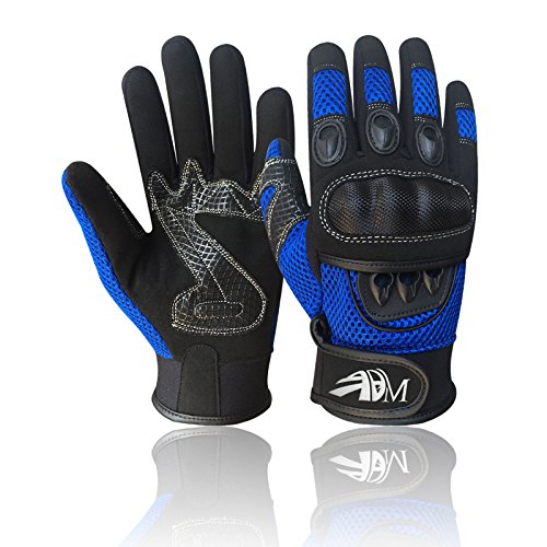 Ultimate Pro-biker Cow Analine Leather Sports Motorcycle Motorbike Full Finger Summer Mountain Bicycle Riding Sports Gloves for men’s 9001 (Black-Blue, L)