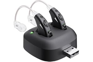 JingHao Amplificatore audio - Coppia di amplificatori sonori personali, ricaricabili per contorni dell'orecchio