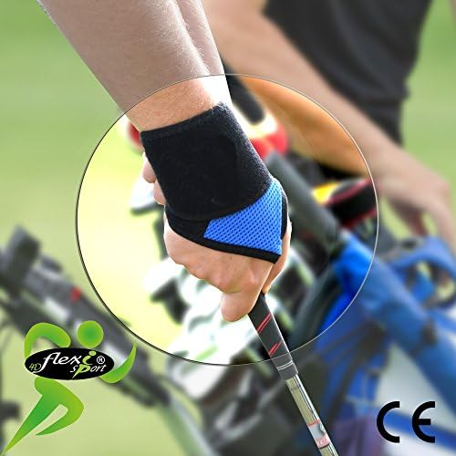 4Dflexisport Wrist brace wrap (BLUE x2) non-splinted flexible support for golfers, racket sports and daily activities. NON-SWEAT, NO-RASH. NON-NEOPRENE/LATEX-FREE. By