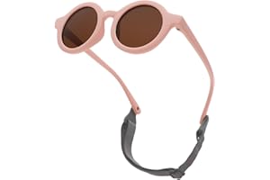 LOJUDI Baby Sonnenbrille 0-24 Monate, Polarisierte mit Riemen Verstellbar Weicher Silikonrahmen Rund Kinder UV400 Schutz Sonnenbrille Baby für 0-2 Jahre