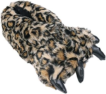 YUMOMO Unisex Cartoon Novelty Soft Stuffed Plush Winter Warm Slippers Indoor Shoes For Women Men Boys Girls (Paw, Leopard)