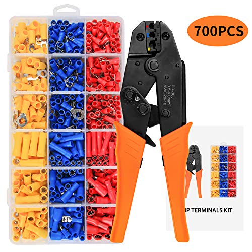 CHISTAR Pince à Sertir à Cliquet avec 700 Cosses Électrique pour câbles 0,5-1,5mm²/1,5-2,5mm²/4,0-6,0mm²