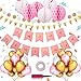 Produktbild Geburtstagsdeko,Geburtstag Dekoration für Mädchen,Happy Birthday Dekoration Kindergeburtstag Deko,6 Papier Pom Poms,45Latexballons,100 Klebepunkte,1 Luftballonpumpe(Rosa)