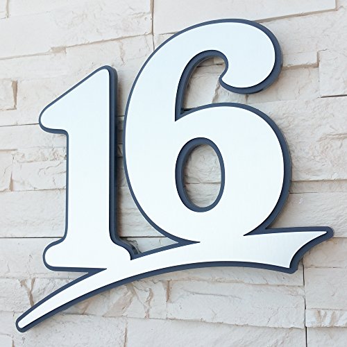 Preisvergleich Produktbild Hausnummer aus Edelstahl gebürstet rostfrei ( 3-stellig / 17cm Ziffernhöhe ) - mit Plexiglas Hintergrund in Anthrazit-grau, Schwarz oder Weiss, 7mm stark - Original ALEZZIO Design - Rostfrei, UV-beständig, Anthrazitgrau ähnlich RAL 7016 mit Edelstahlhausnummer kombiniert - leichte Montage, alle Ziffern und Buchstaben möglich von 1-999, a b c d e f