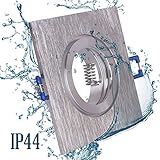 6x Hochwertiger BAD Einbauspot ECKIG in Farbe silber (Aluminium gebürstet) + GU10 LED Leuchtmittel