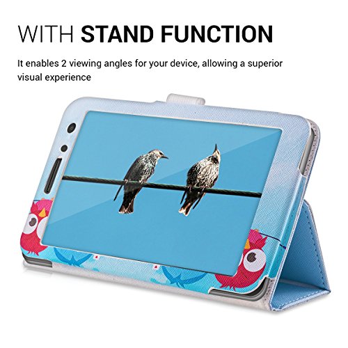 kwmobile Hülle für Huawei MediaPad T1 7.0 / Honor Play Tablet T1 – Tabletcover Slim Case Tablet Schutzhülle – Smart Cover Tabletcase Vögel Comic Design Blau Rot Hellblau - 6