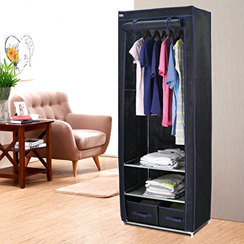 Finether Stoffschrank Garderobe Stoffschrank Faltschrank Kleiderschrank Campingschrank 165 x 60 x 45cm schwarz - 5
