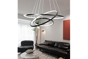 Qiaomao Lustre LED Salon Moderne Suspension Luminaire Noir 115W, Plafonnier Dimmable avec Télécommande, 3 Anneaux Réglable Lustre Suspendu, Decorative Lampe Pour Chambre, Cuisine, Bureau 40+60+80cm