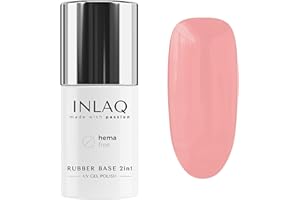 ‎INLAQ INLAQ® 2 w 1 Rubber Base Gel UV HEMA Free Salmon 6 ml - żelowy lakier do paznokci do 95% siły krycia, żel bazowy do paznokci UV - twardy żel do paznokci żel bazowy