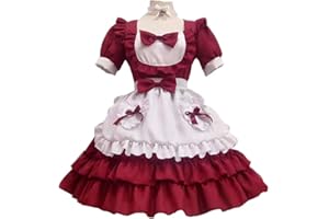 Ulalaza Gothic Sweet Girls Princess Dress Doll Collar Lace Apron Retro Ruffle Pockets with Headdress Cosplay French Maid Costume