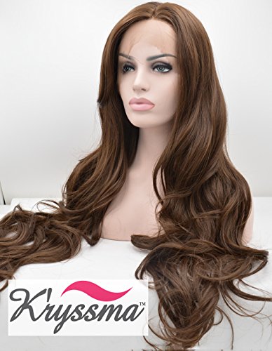 K’ryssma Realistic Wigs for Women Chocolate Colour Natural Wavy Long Synthetic Hair Glueless Lace Front Wig Half Hand Tied Heat Safe 26 inches - 3