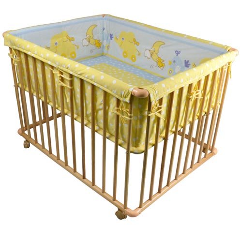 "Honey Bee" Baby Wooden Playpen with Mattress and Bumper-100x75cm