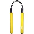 PMG Rubber Foam Martial Arts Weapon and Equipment Nunchaku (10inch Yellow Handle with 9inch Black Metal Chain)