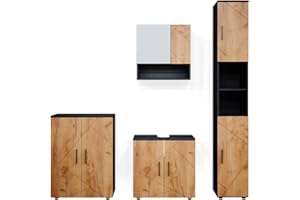 ‎VICCO Vicco Badmöbel-Set Irma, Anthrazit/Eiche, 4 Teile, mit Hochschrank und Kommode