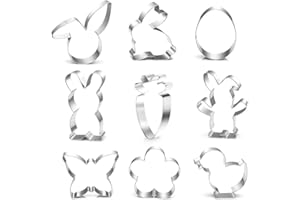 BLUELVES Cortadores de Galletas de Pascua, 9 Piezas Pascua Moldes Galletas, Cookie Cutter Inoxidable, Conejos, huevo de Pascua, Pollitos, mariposa (Plata)