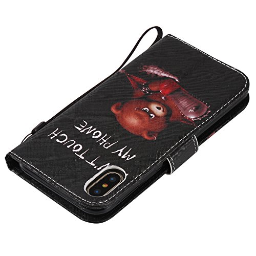iPhone X HÃ¼lle, iPhone X SchutzhÃ¼lle, BONROY Buntes Gemaltes Muster PU Leder Flip Tasche Wallet Case Cover SchutzhÃ¼lle Handy Schale mit Standfunktion KartensteckplÃ¤tzen und Weich TPU Innere HÃ¼lle Case fÃ¼r iPhone X - Kleiner BraunbÃ¤r