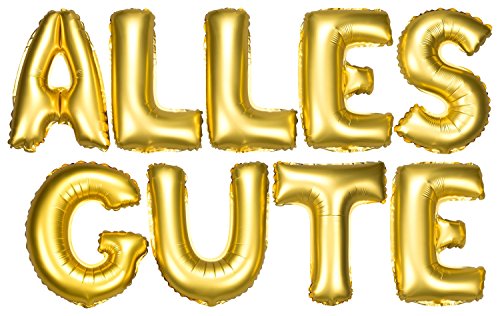 DekoRex ® ALLES GUTE Folieballons in Gold Buchstabenballon Luftballon Geburtstag Glückwunsch ca.40cm hoch