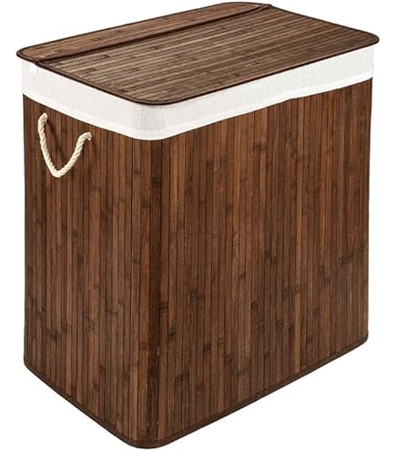 WohnDirect Wasmand met deksel en 2 compartimenten, stabiel, wit, met