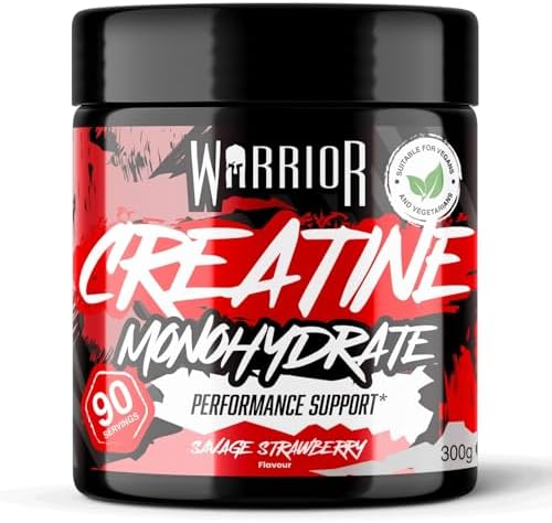 Creatina monoidrato in polvere Warrior da 300 g - Nutrizione micronizzata - Migliora le prestazioni e il recupero (disponibile in compresse, non caramelle gommose) - Dose da 5 g (Fragola Selvaggia)