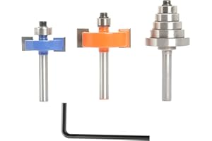 Sinoprotools 2PCS Rabbet Router Bit&Bearing Set,1/4-Inch Shank T-Slot Rabbet Router Bits，Multi-Rabbet Set with Interchangeable 5Bearings 3/8",1/2",5/8",3/4",7/8",1-1/8",1/2-Inch Height