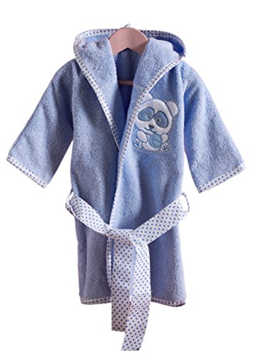 Kid's Dressing Gown Baby hooded Bathrobe, Panda blue, cuddle soft, Oeko Tex Standard 100, 100% cotton (80)