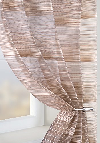 CHOCOLATE BROWN Voile Panel Fine Stripe Semi Sheer Curtain Window Size: (150x230cm/59x90