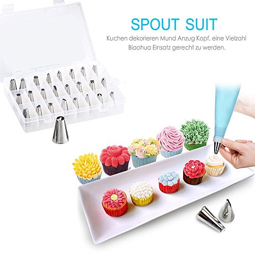 Aodoor 24 Stücke Spritztüllen Set, 1 Spritzbeutel & 2 Kupplung Pralinen, Kuchen, Plätzchen, Keksen und Torten cake decorating tools aus Edelstahl - 8