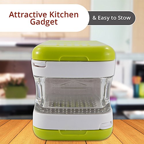 Sujeo Knoblauchpresse mit Edelstahlklingen, inkl. Zubehör, hellgrün, kein Geruch an den Händen, Knoblauchwürfen, 7 cm Würfel - 6