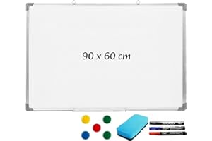 LEDIVION Magnetic White Board Dry Wipe 90 x 60 cm Aluminium Frame Whiteboard for Walls in Home Office and School