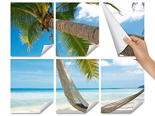 Fliesenaufkleber Fliesen Sticker Folie Dekor Deko für Badezimmer und Küche/Design: Paradise on Earth Palmen mit Ocean View, Bildformat:90x60cm(BxH), Tile size: 15 x 20 cm (W x H) - 2