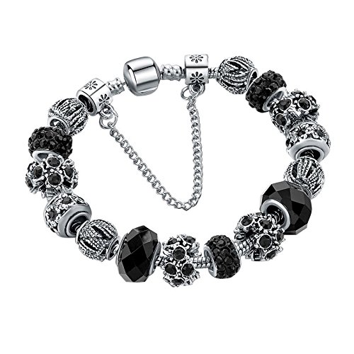 Fabulous Bijoux Bracelet Porte Charms Breloques plaqué Platine Perles de Verre et Strass