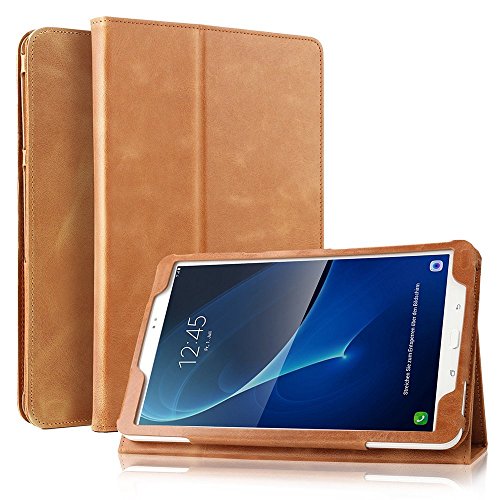 Boriyuan Samsung Galaxy Tab E 9.6 Hülle Echt Leder Case ultra slim Cover Schutztasche für Samsung Galaxy Tab E 9,6 Zoll T560 T561 aus echtem Leder mit Standfunktion, Magnetverschluss, im Bookstyle inkl. Eingabestift, Displayschutzfolie (Braun,Echt Leder)