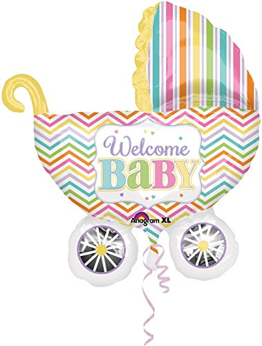 Folienballon Set * WELCOME BABY + HELIUM FÜLLUNG + HALTE CLIP + BAND * für Geburt // SUPERSHAPE // Kinder Party Nachwuchs Folien Ballon Helium Deko Ballongas Kinderwagen Jungen Mädchen - 2