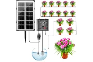 HELESIN Gardena Système d'irrigation solaire avec 12 minuteries et 2 modes de charge, arrosage automatique avec tuyau de 15 m de long pour plantes en pot, balcon, parterre de fleurs et serre