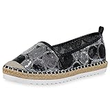  SCARPE VITA Damen Slippers Plateau Espadrilles Pailletten Slip On Schuhe Bast 166868 Schwarz Bast 39