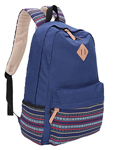 Evay 14 Zoll Notebook Laptop Canvas Bunt Streifen Rucksack f  r Damen Vintage Universit  t Wasserdicht Schulrucks  cke Laptoprucksack