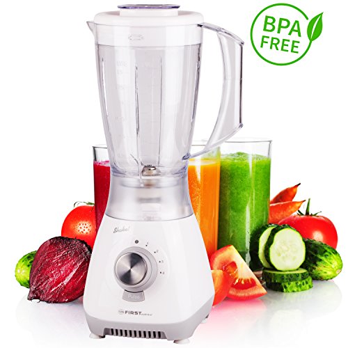 TZS First Austria - Standmixer mit 4 Klingen | 1,5 L | 4 Geschwindigkeitsstufen | Pulse Funktion | Standmixer für Babynahrung | Smoothie Maker Eiweißshakes | Shake | Blender | Mixer | weiß | BPA frei