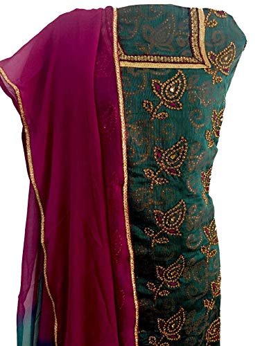 Grassroot Galery Womens Supernet Dress Material(Gg102Fc37/18_Green & Pink_Xx-Large)