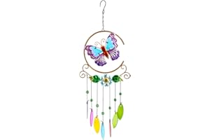 Doyomtoy La mariposa Wind Chime 7 Colors Glass Pendant,La mariposa Garten Außen,ußen/Innendekor Hofdekorationen Memorial Windspiele für Mütter Garten Terrasse Hinterhof Home Decor(La mariposa)