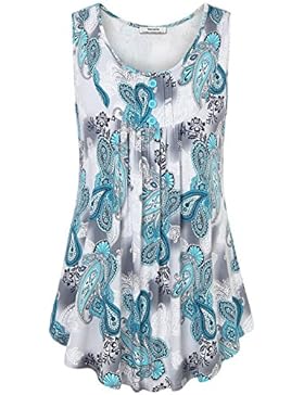 Youtalia Sommer Shirt mit Rundhalsausschnitt weit ärmellos fließendes Plissee Tunika-Hemd