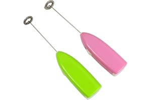 Hillento 2 pcs/pack mini poche électrique café agitateur en acier inoxydable tige lait mousseur boisson mélangeur fouet oeuf batteur électrique, vert et rose