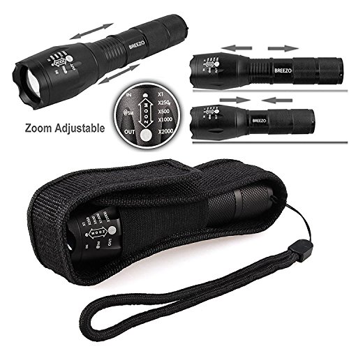 BREEZO CREE XML-T6 LED Fahrradlampe Fahrradbeleuchtung Fahrradleuchte Taschenlampe Rücklicht und Frontlicht Set wasserdicht Zoom 900LM, 7 Licht-Modi Scheinwerfer Frontlicht Fahrradlicht Set inkl. 2 Rücklichter Akku Ladegerät für Radfahren Camping Outdoor Sport Aufbewahrungstasche Schwarz - 2